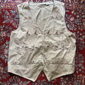 Victoria Jones Woman Safari African Elephant Giraffe Zebra Embroidered Vest 3X